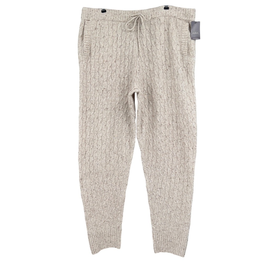 New Auden Womens XXL Luxe Sweater Pants Joggers Oatmeal Beige Cable Knit NWT